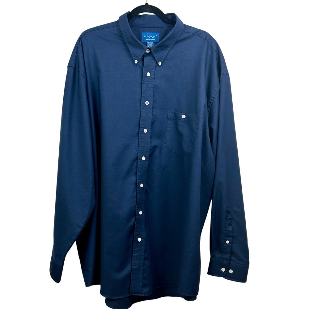 Vintage Towncraft Wrinkle-Free Blue Mens Button-Down Shirt 3XLT